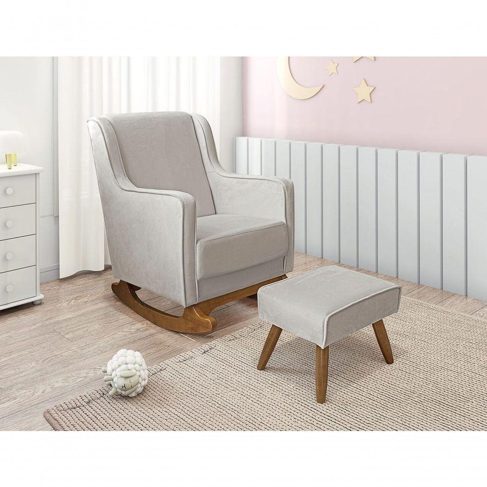 Cadeira Poltrona De Amamentação E Balanço áquila C- Puff - Anjo De Casa Cor Veludo Off White Desenho Do Tecido Liso - 2