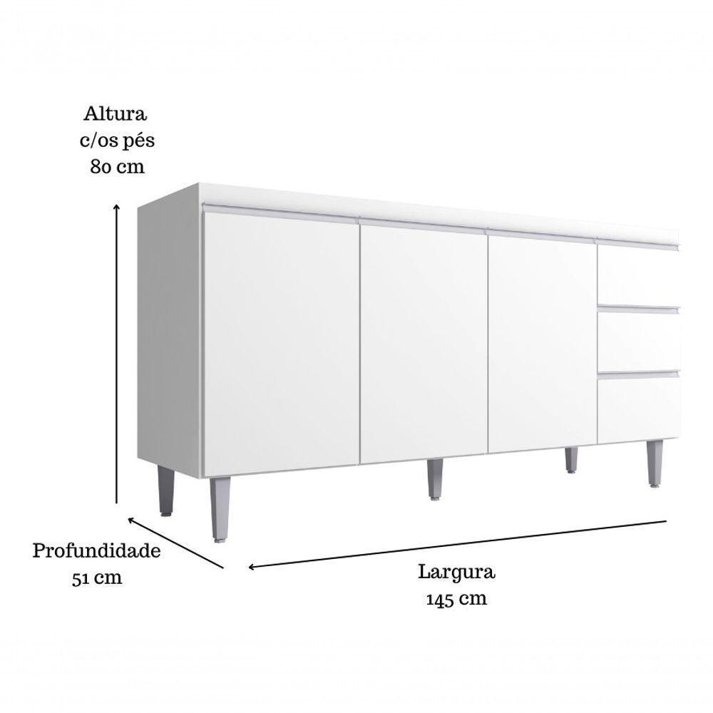 Balcão P Pia Andreia Branco 150cm 3 Portas 3 Gavetas Ajl Branco - 4