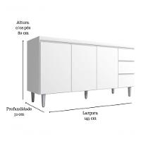 Balcão P Pia Andreia Branco 150cm 3 Portas 3 Gavetas Ajl Branco - 4