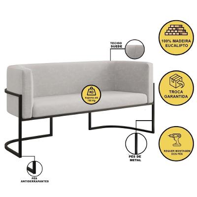 Kit 2 Poltronas + Sofá 2 Lugares Base De Metal Black Balaqui Bege