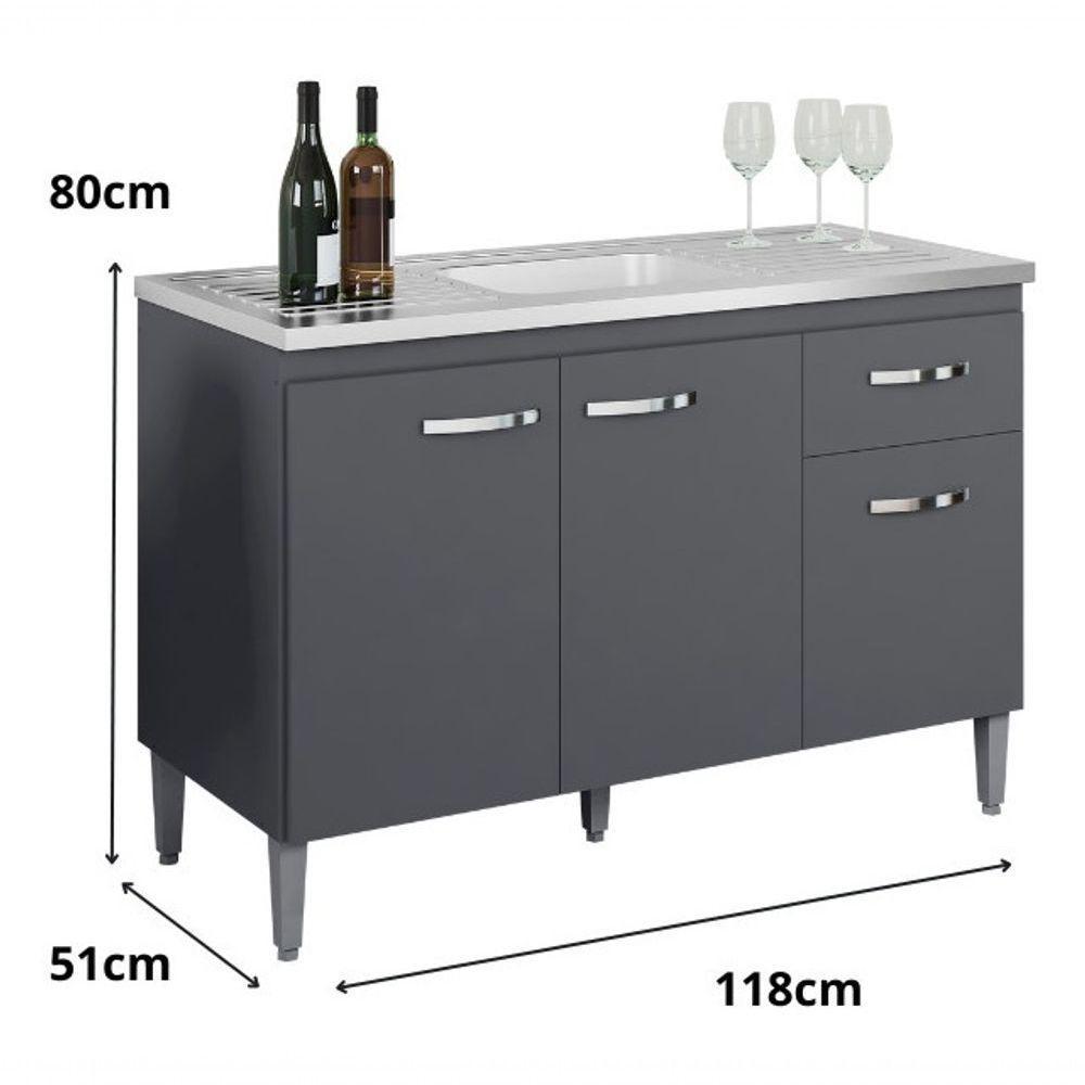 Balcão Gabriela S-tampo Cinza 120cm Cinza - 2