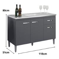 Balcão Gabriela S-tampo Cinza 120cm Cinza - 2