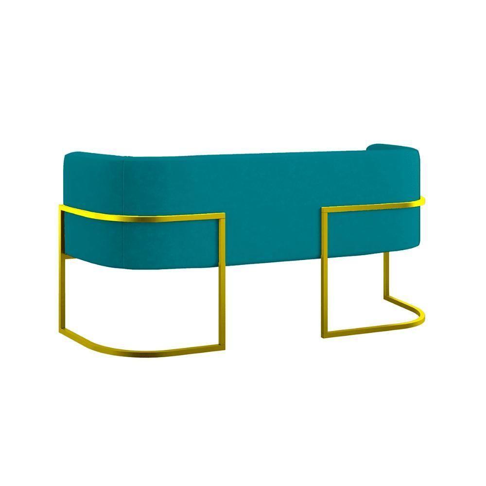 Kit 2 Poltronas + Sofá 2 Lugares Base De Metal Gold Balaqui Azul Turquesa - 6