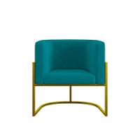 Kit 2 Poltronas + Sofá 2 Lugares Base De Metal Gold Balaqui Azul Turquesa - 3