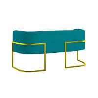 Kit 2 Poltronas + Sofá 2 Lugares Base De Metal Gold Balaqui Azul Turquesa - 6