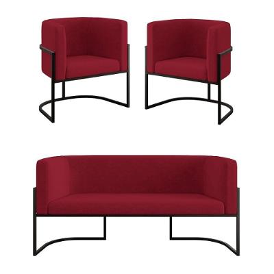 Kit 2 Poltronas + Sofá 2 Lugares Base De Metal Black Balaqui Marsala