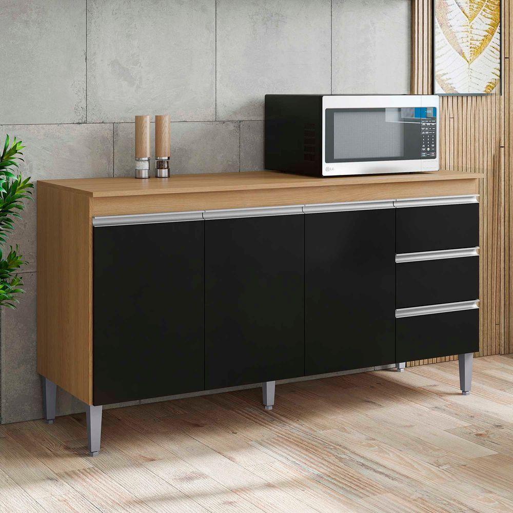 Balcão Gabinete Para Pia Andreia Sem Tampo 150cm 3 Portas 3 Gavetas Amendoa-pt - Ajl Móveis - 1