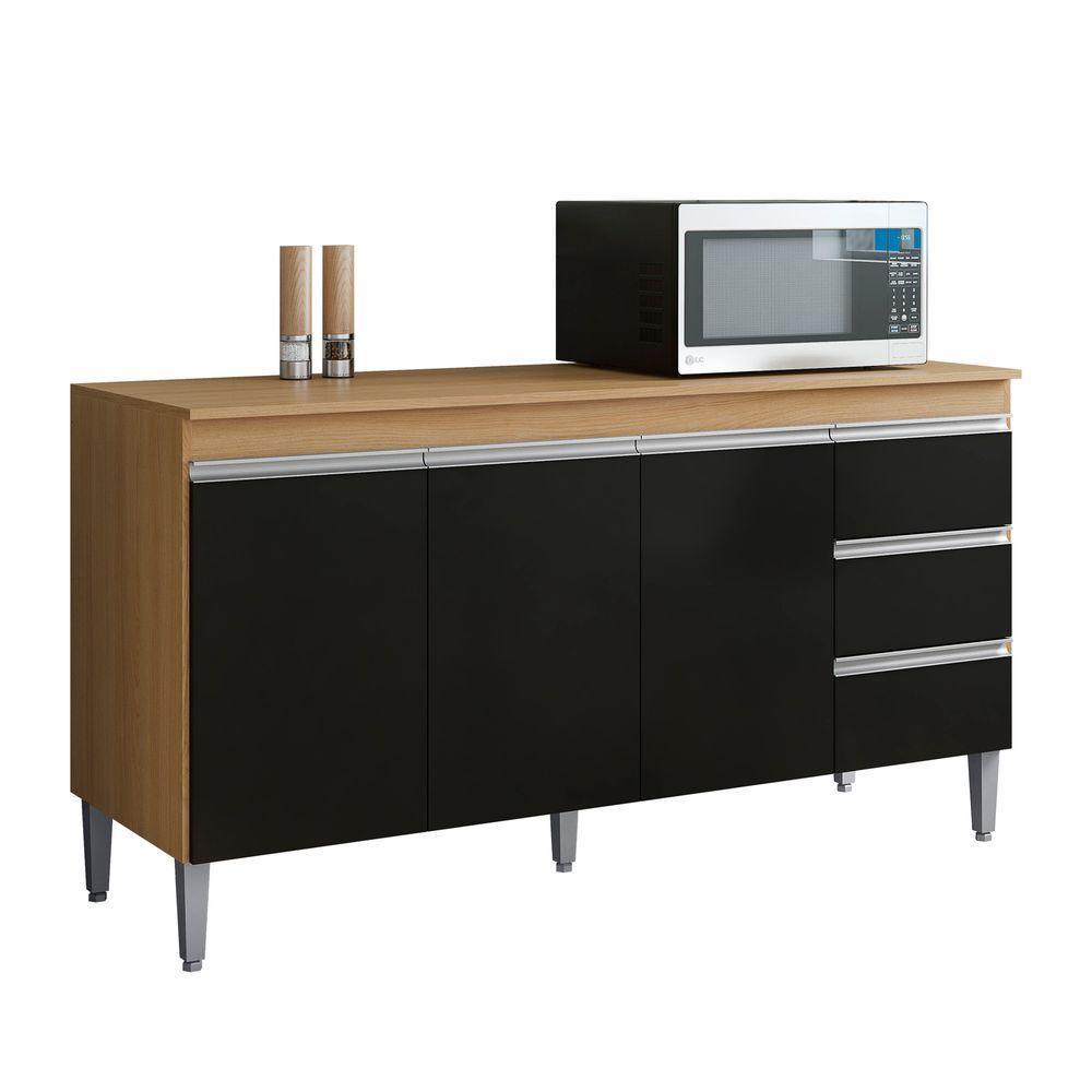 Balcão Gabinete Para Pia Andreia Sem Tampo 150cm 3 Portas 3 Gavetas Amendoa-pt - Ajl Móveis - 2