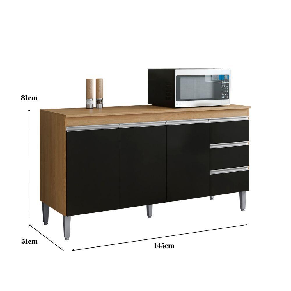 Balcão Gabinete Para Pia Andreia Sem Tampo 150cm 3 Portas 3 Gavetas Amendoa-pt - Ajl Móveis - 3