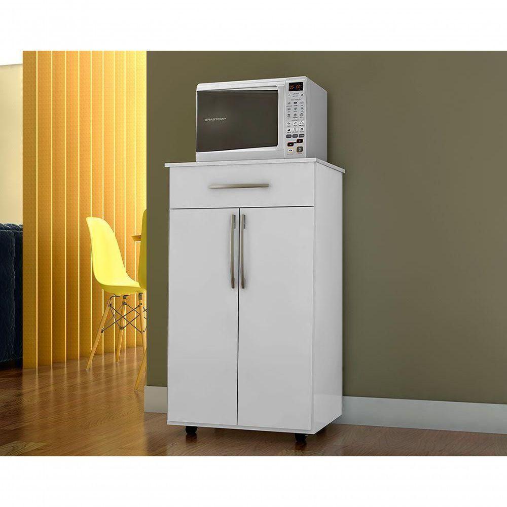 Balcão Multiuso 62cm 2 Portas 1 Gaveta Flex Juliana Branco-preto - Ajl Móveis - 1