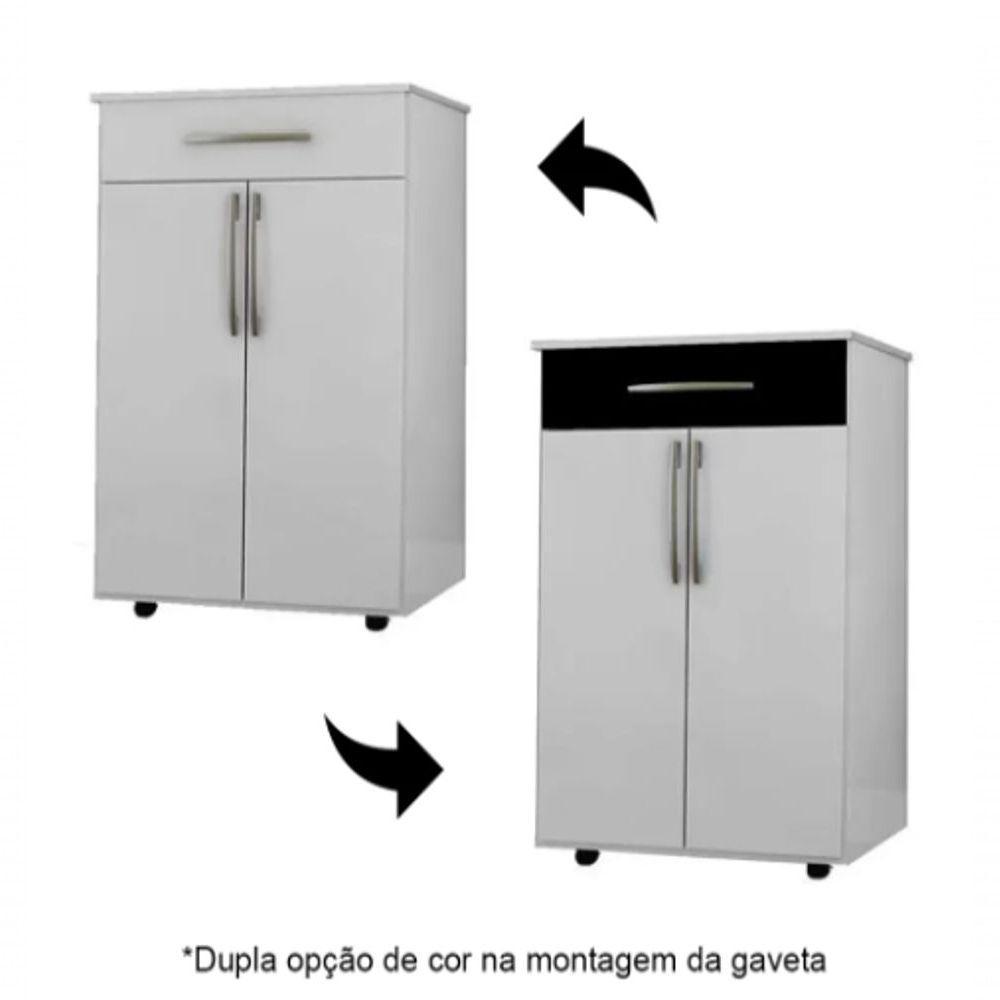 Balcão Multiuso 62cm 2 Portas 1 Gaveta Flex Juliana Branco-preto - Ajl Móveis - 2
