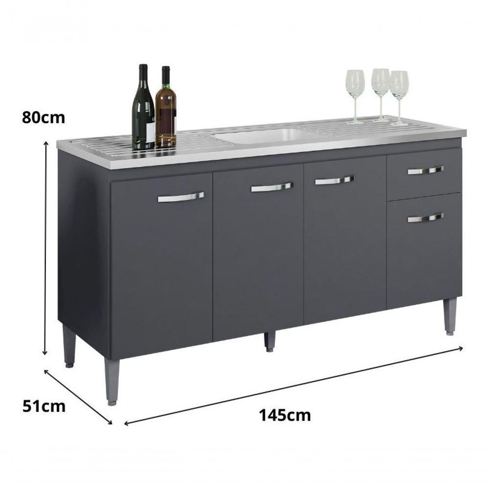 Balcão Gabriela 1,50 Cinza Cinza - 4