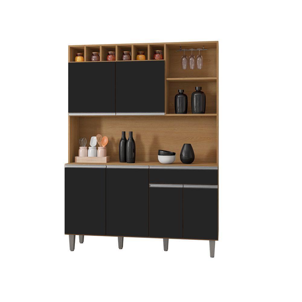 Kit Cozinha Compacta Alice 130cm C-6 Portas 1 Gaveta Amendoa-pt - Ajl Móveis - 1