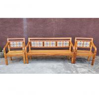 Jogo Banco Ladrilho Azul 5 Lugares Peroba Rosa Sudeste Rústico - 2