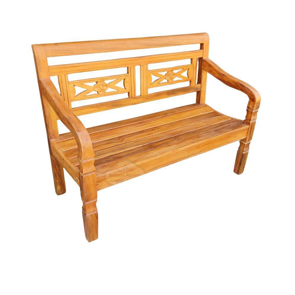 Banco Namoradeira 2 Lugares Madeira Peroba Rosa Modelo Flor Sudeste Rústico - 2
