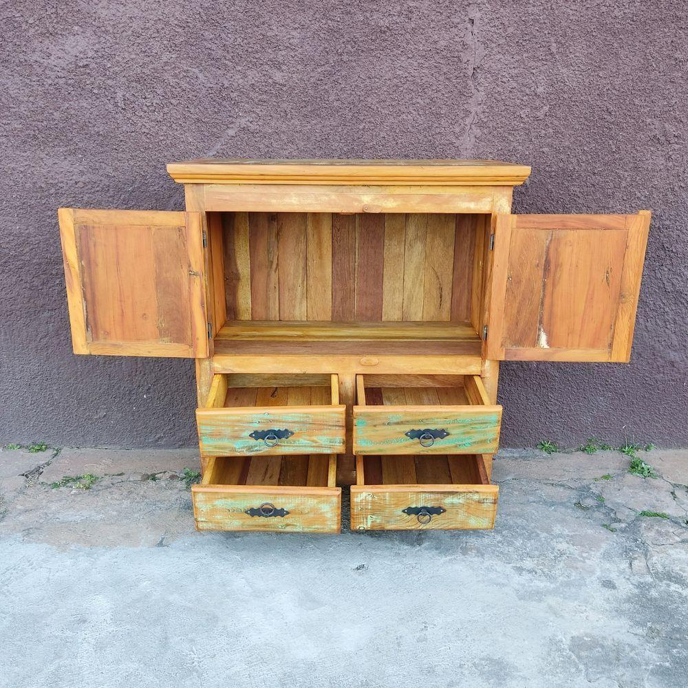 Balcão Buffet Arcaz 4 Gavetas Madeira De Demolição 90cm Com Pátina Sudeste Rústico - 2