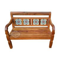 Banco Namoradeira Em Madeira De Demolição Com Detalhes Em Ladrilhos Verde Sudeste Rústico - 1