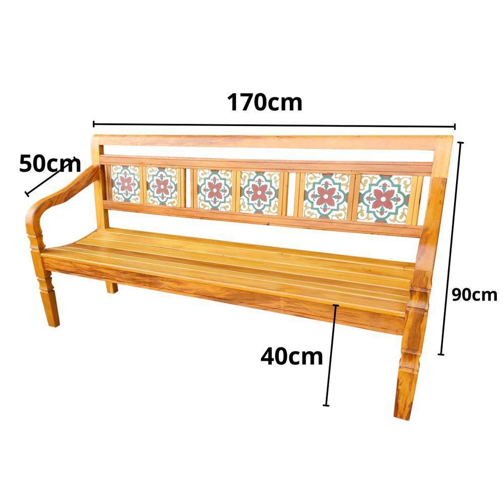 Banco Namoradeira 3lugares Madeira De Demolição Em Ladrilhos Sudeste Rústico - 3