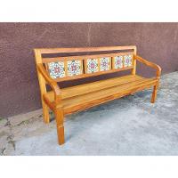 Banco Namoradeira 3lugares Madeira De Demolição Em Ladrilhos Sudeste Rústico - 4