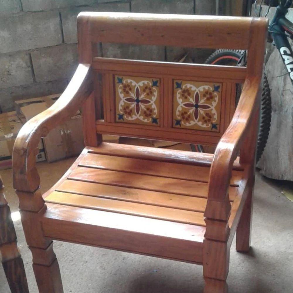 Conjunto Com 1 Banco E 2 Poltronas Em Madeira De Demolição Detalhe Em Ladrilho Verde Sudeste Rústico - 2