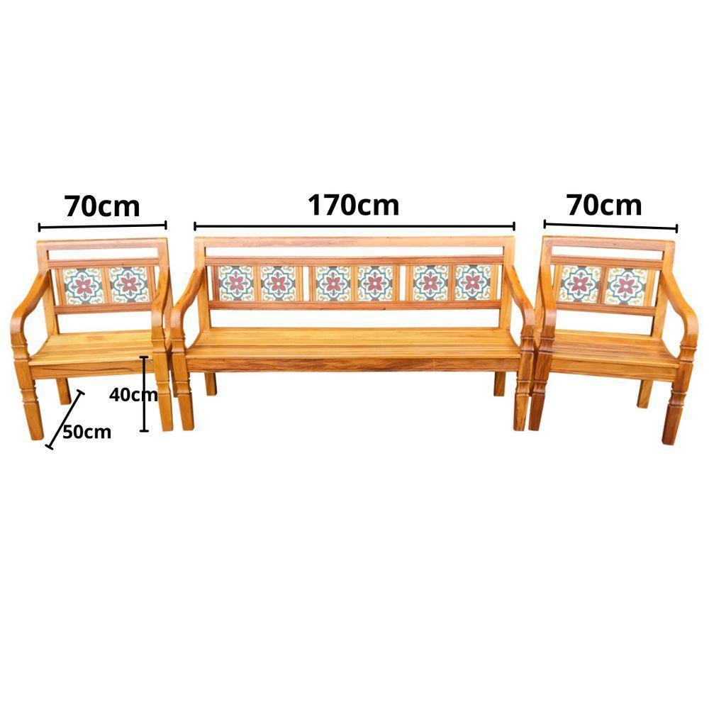 Jogo Banco Ladrilho Azul 4 Lugares Peroba Rosa Sudeste Rústico - 3