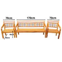 Jogo Banco Ladrilho Azul 4 Lugares Peroba Rosa Sudeste Rústico - 3