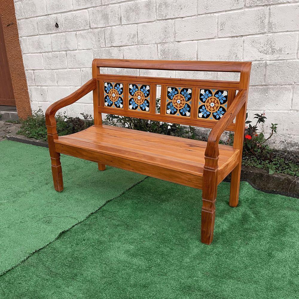 Banco Namoradeira 2 Lugares Ladrilho Azul Madeira Peroba Rosa Sudeste Rústico - 6