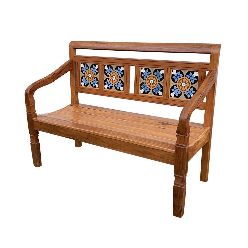 Banco Namoradeira 2 Lugares Ladrilho Azul Madeira Peroba Rosa Sudeste Rústico - 7