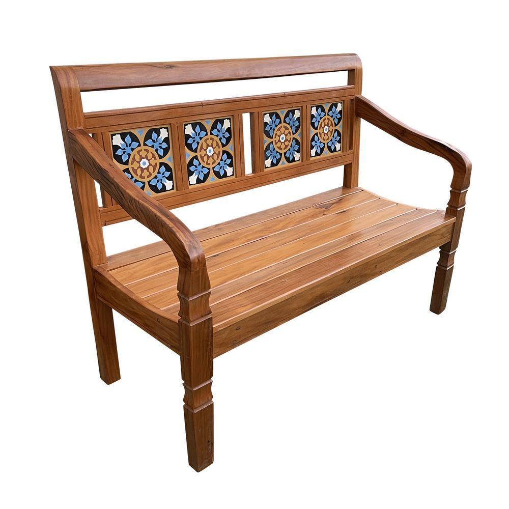 Banco Namoradeira 2 Lugares Ladrilho Azul Madeira Peroba Rosa Sudeste Rústico - 8