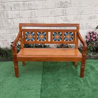 Banco Namoradeira 2 Lugares Ladrilho Azul Madeira Peroba Rosa Sudeste Rústico - 2