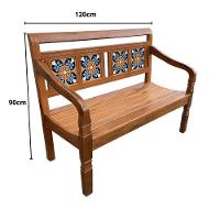 Banco Namoradeira 2 Lugares Ladrilho Azul Madeira Peroba Rosa Sudeste Rústico - 9