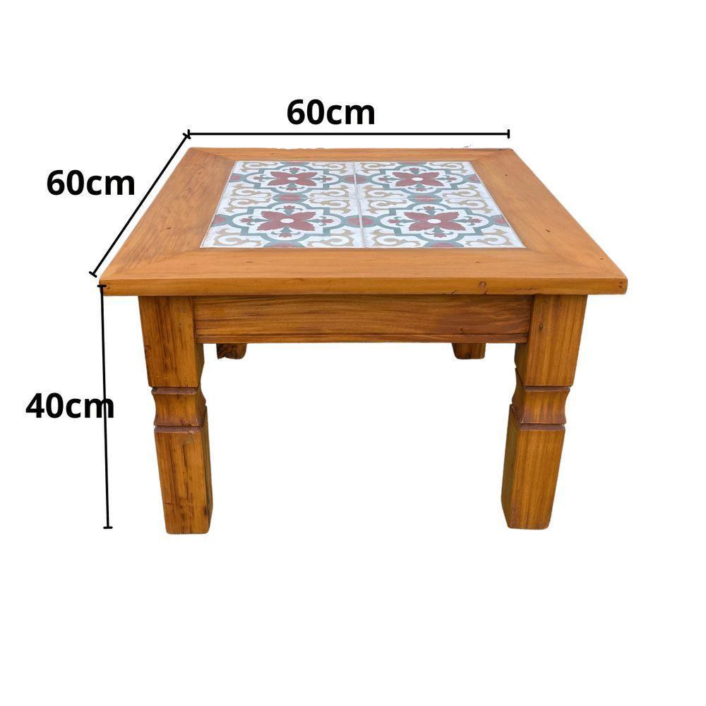 Mesa De Centro Madeira Com Ladrilho Hidráulico Verde 60 X 60 Sudeste Rústico - 6