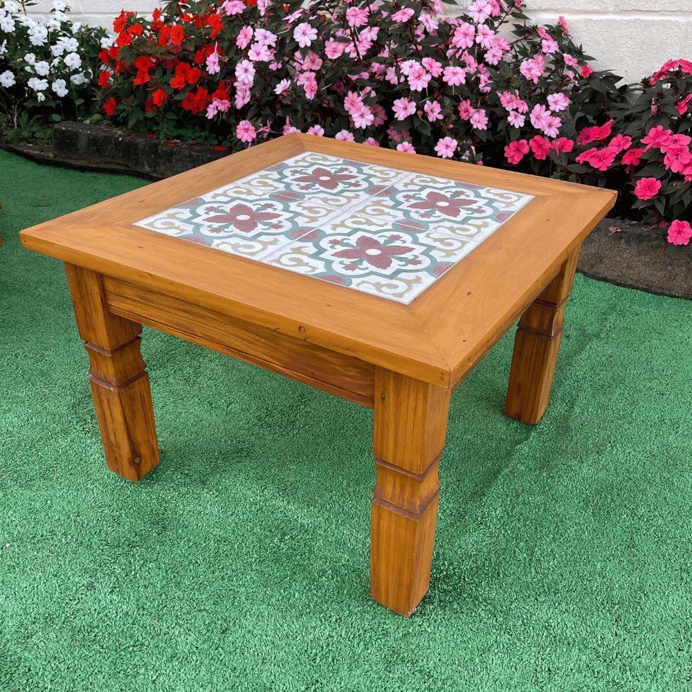 Mesa De Centro Madeira Com Ladrilho Hidráulico Verde 60 X 60 Sudeste Rústico - 9