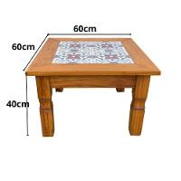 Mesa De Centro Madeira Com Ladrilho Hidráulico Verde 60 X 60 Sudeste Rústico - 6
