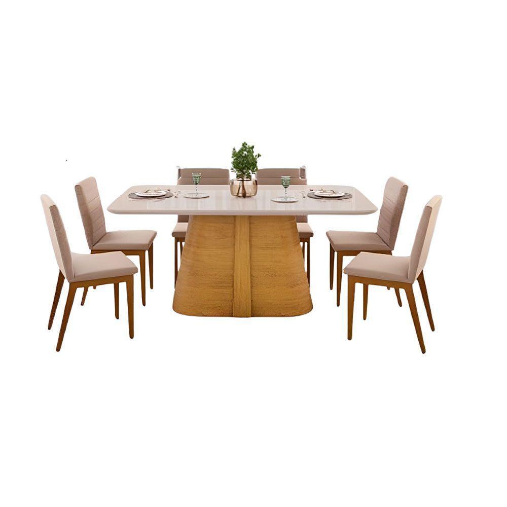 Conjunto Mesa De Jantar Ryze Com 06 Cadeiras Sofia Dj Moveis Off White Com Neve - 4
