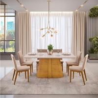 Conjunto Mesa De Jantar Ryze Com 06 Cadeiras Sofia Dj Moveis Off White Com Neve - 1