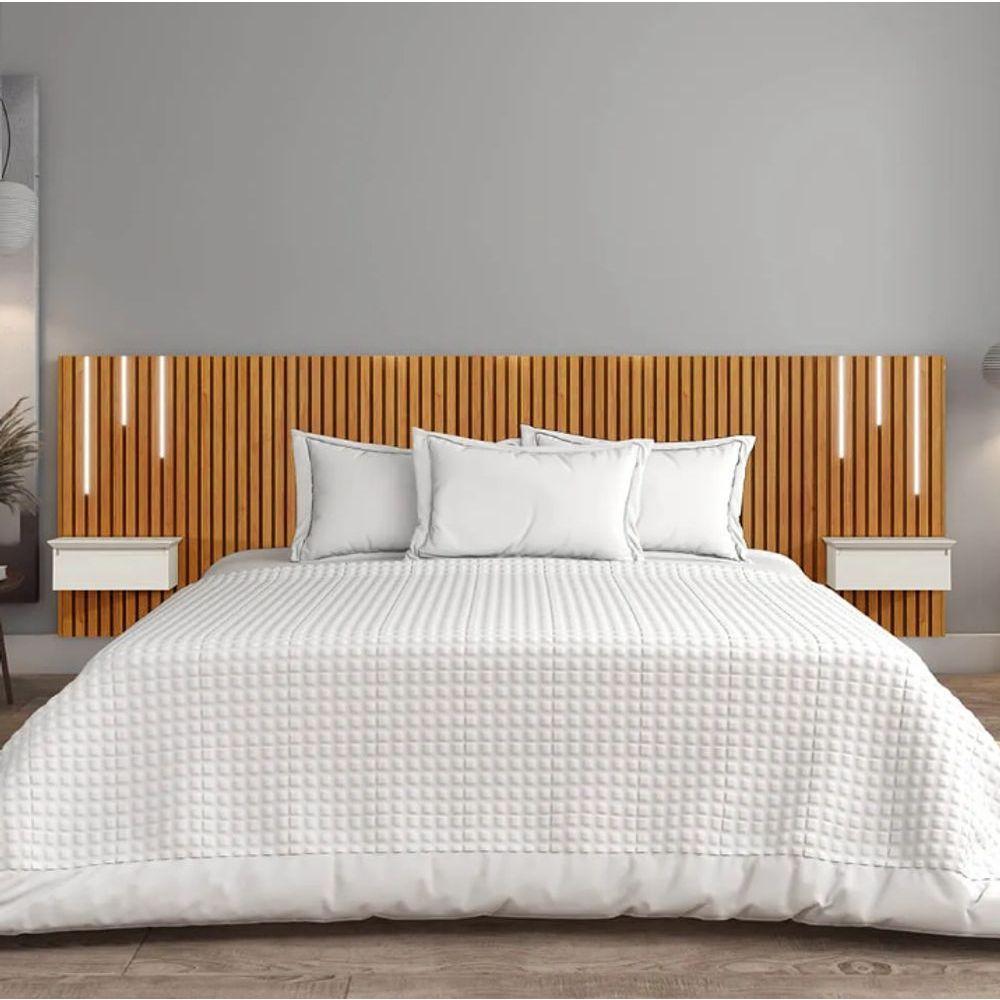 Cabeceira King Paris 2 Mesas De Cabeceira Com Led Naturalle/off White - Mavaular - 5