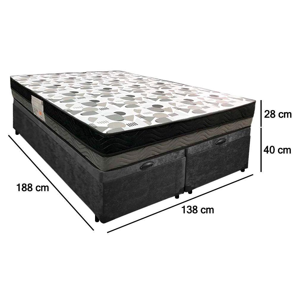 Cama Box Baú Casal Suede Bipartido + Colchão Ortobom Iso Dupla Face 60x138x188 preto - 2