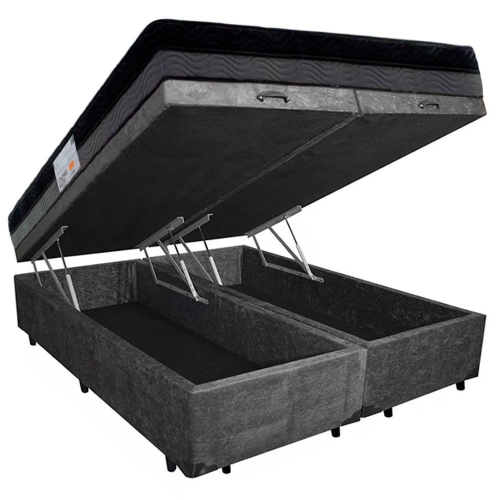 Cama Box Baú Casal Suede Bipartido + Colchão Ortobom Iso Dupla Face 60x138x188 preto - 4
