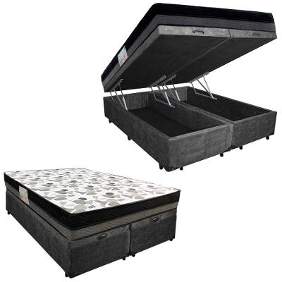 Cama Box Baú Casal Suede Bipartido + Colchão Ortobom Iso Dupla Face 60x138x188 preto