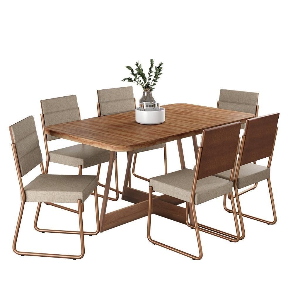 Conjunto Sala De Jantar 6 Cadeiras Charlotte Carraro Nogal Com Rose - 7