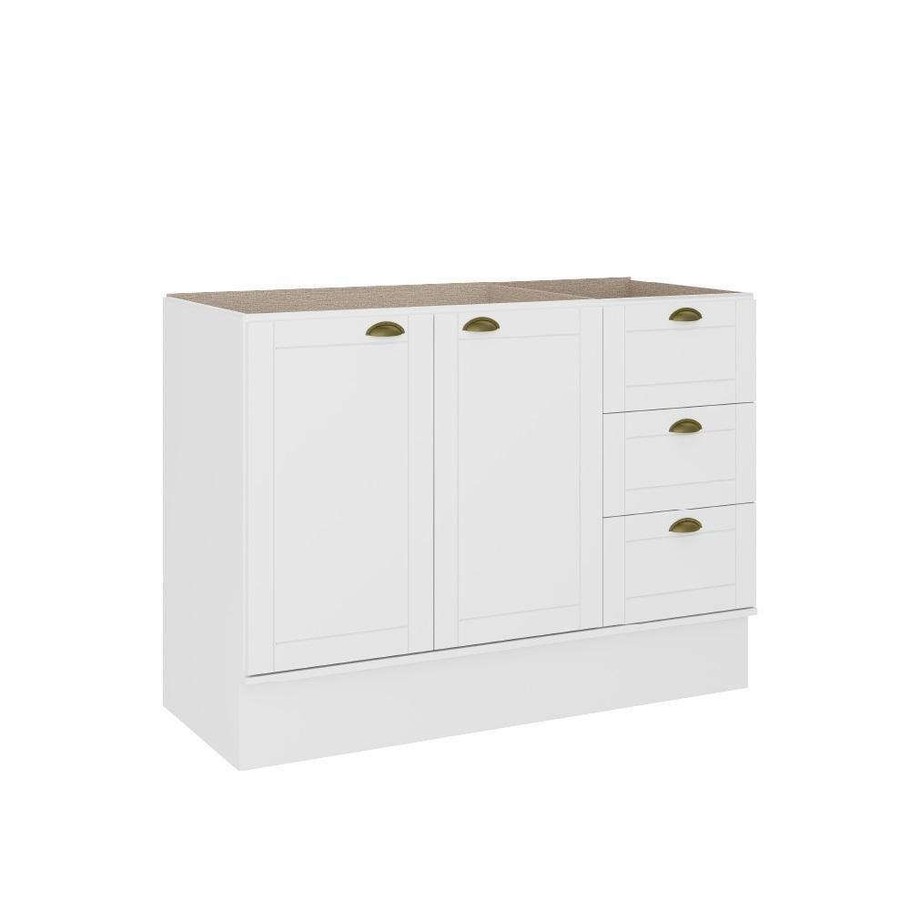 Balcão Gabinete De Pia Mdf Milla 2 Portas 3 Gavetas Branco 120cm Carraro - 1