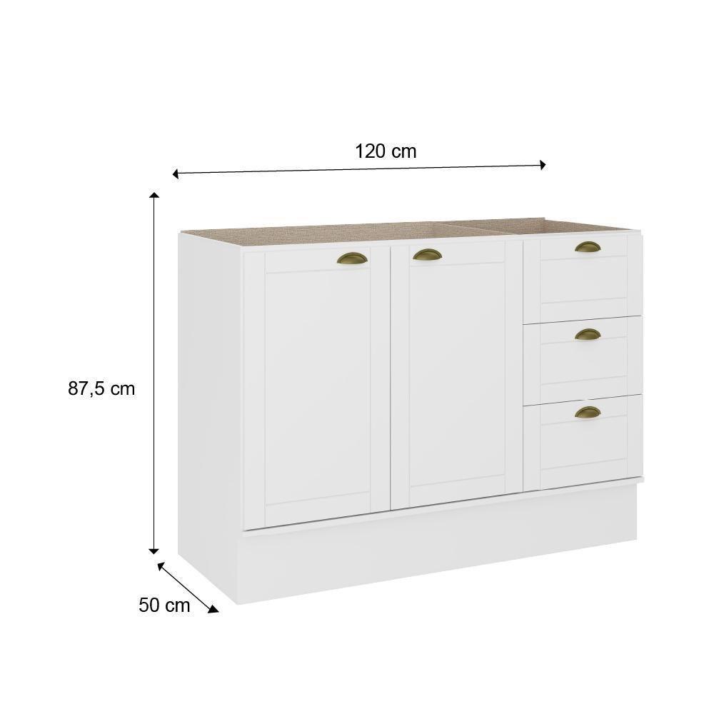 Balcão Gabinete De Pia Mdf Milla 2 Portas 3 Gavetas Branco 120cm Carraro - 6