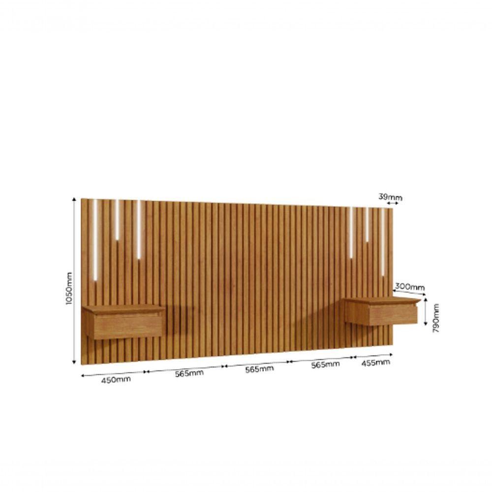 Cabeceira Adaptável Casal/queen Paris 2 Mesas De Cabeceira Led Naturalle - Mavaular - 3