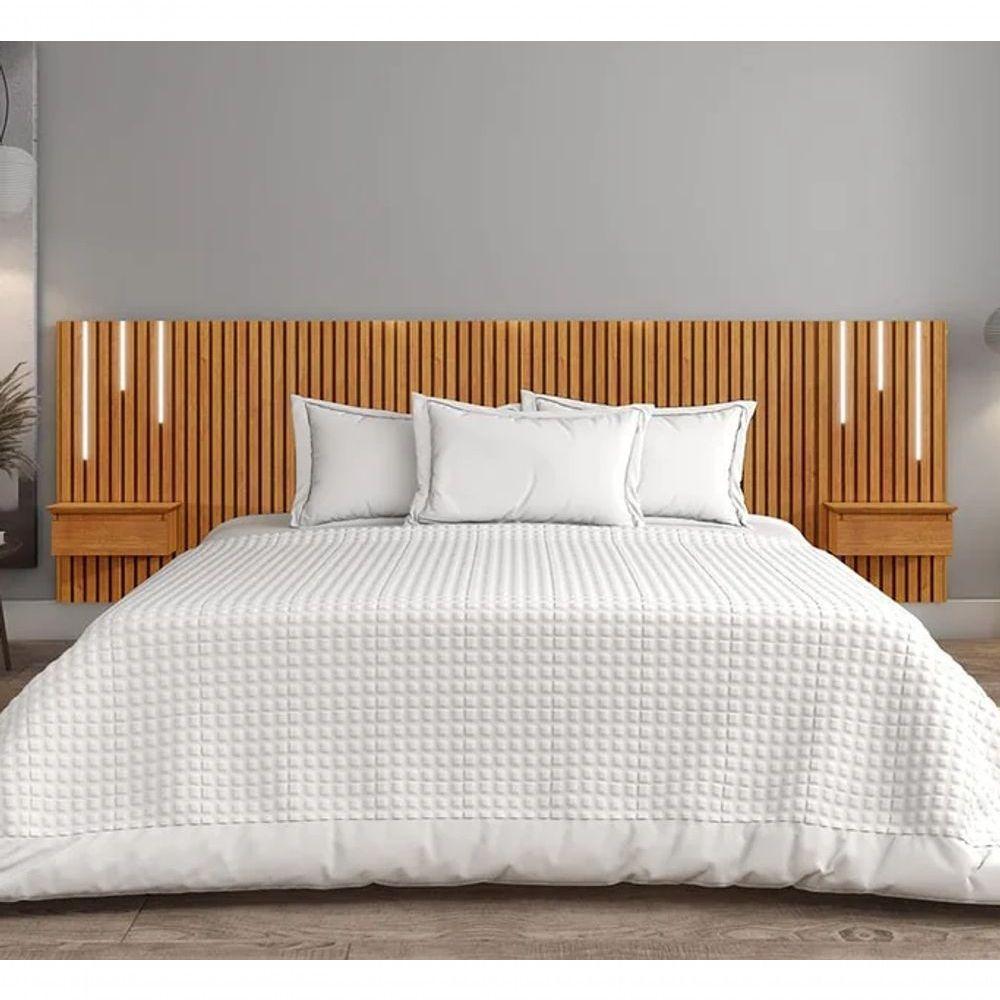 Cabeceira Adaptável Casal/queen Paris 2 Mesas De Cabeceira Led Naturalle - Mavaular - 5