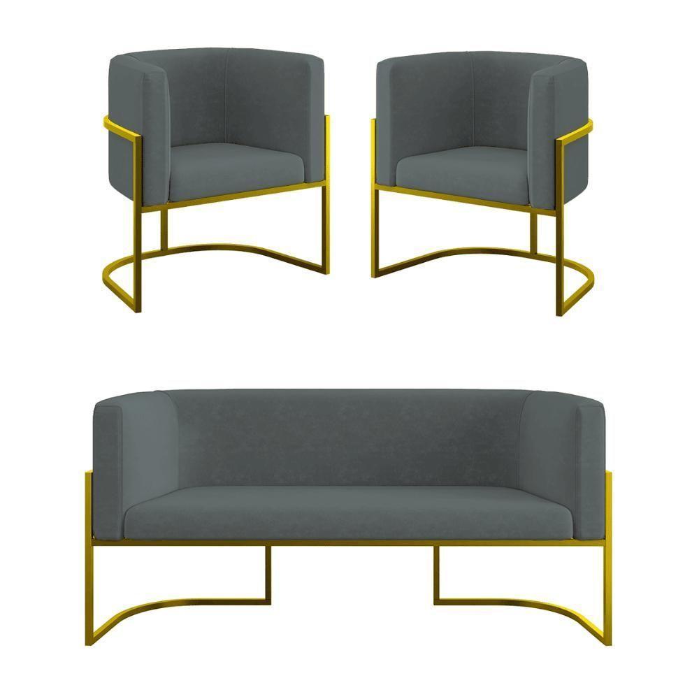 Kit 2 Poltronas Sofá 2 Lugares Para Recepção Balaqui Cinza - 1