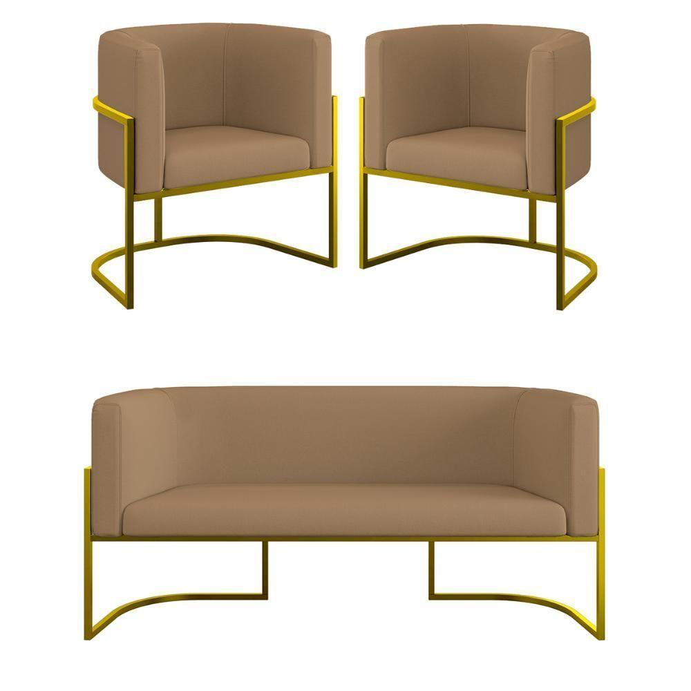 Kit 2 Poltronas Sofá 2 Lugares Para Recepção Gold Veludo Capuccino - 1