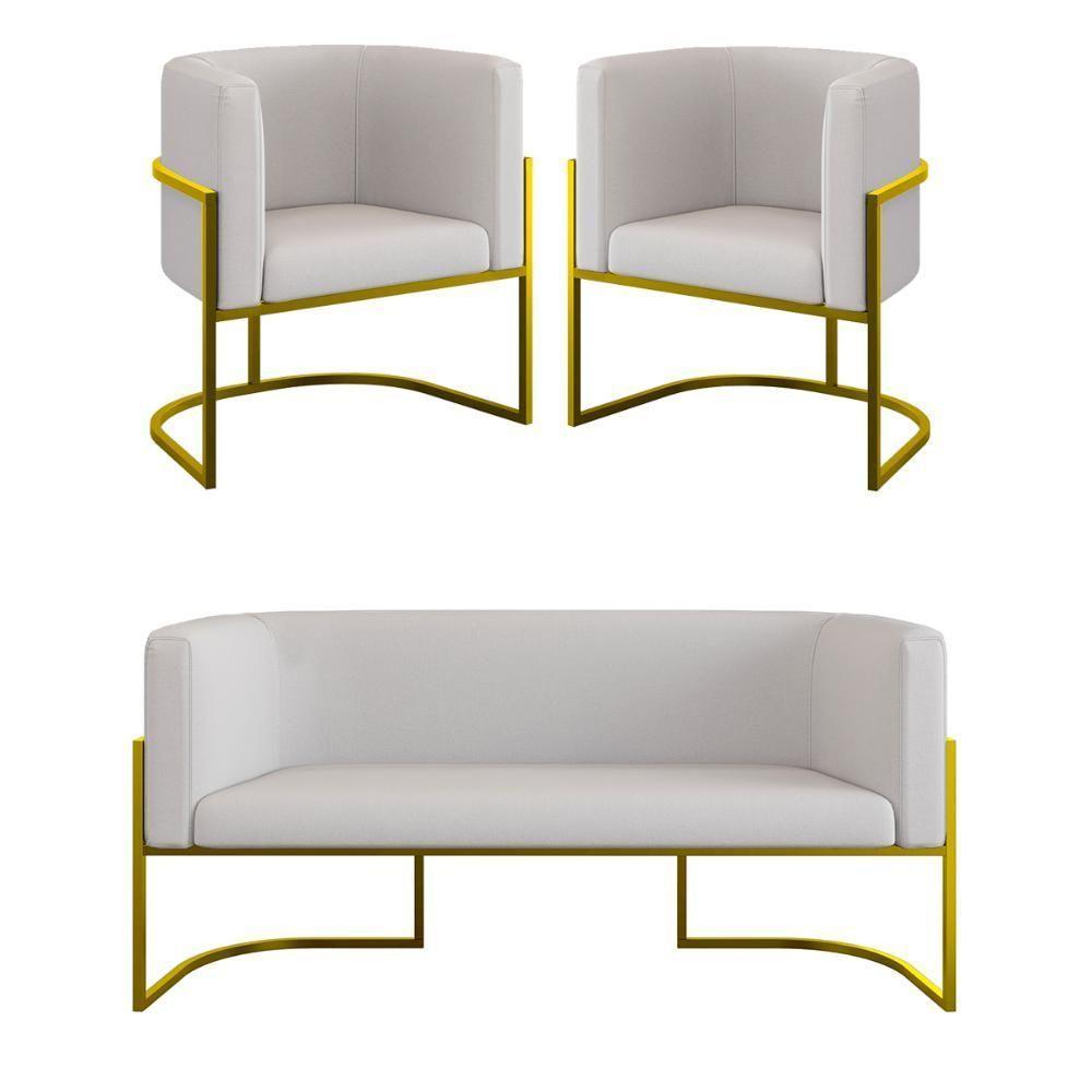 Kit 2 Poltronas Sofá 2 Lugares Para Recepção Gold Veludo Bege - 1