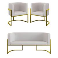 Kit 2 Poltronas Sofá 2 Lugares Para Recepção Gold Veludo Bege - 1