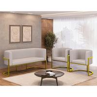 Kit 2 Poltronas Sofá 2 Lugares Para Recepção Gold Veludo Bege - 3